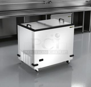 Silver King SKFMW34-ELUS1 mobile chest freezer, stainless steel, 35 3/4", on wheels, 115v, new condition.
