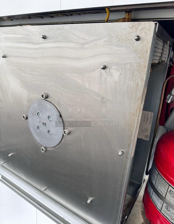 Apace UM1EGA ventless hood system in prime condition, 208V, stainless steel, fully tested, visible label with maintenance info.