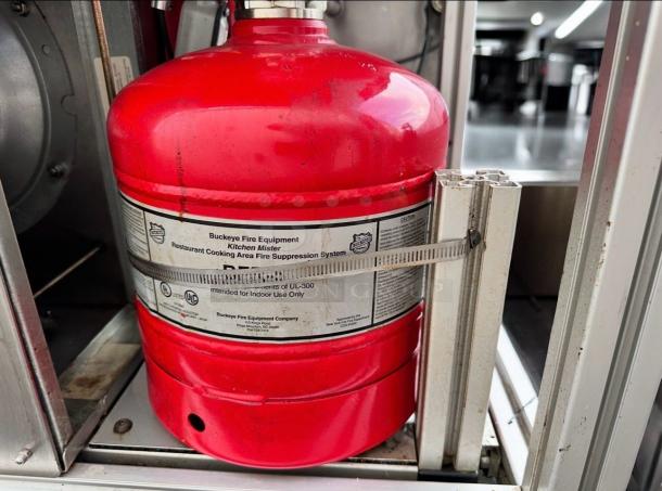 Prime Condition Apace UM1EGA ventless hood system, 208V, fully tested, with visible Buckeye fire suppression label.