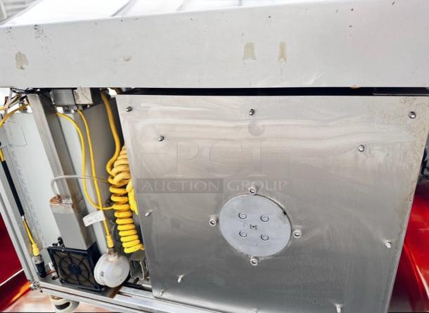 Apace UM1EGA ventless hood system, 208V, prime condition, stainless steel, visible coiled yellow tubing, fully tested.