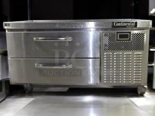 Continental Refrigerator refrigerated chef base, pristine condition, stainless steel, two drawers, tested and fully working.