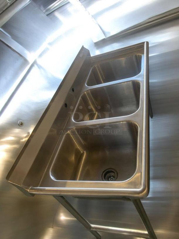 Advance Tabco T9-3-54-PX 3-compartment stainless steel sink, pristine condition, NSF certified, fully tested.