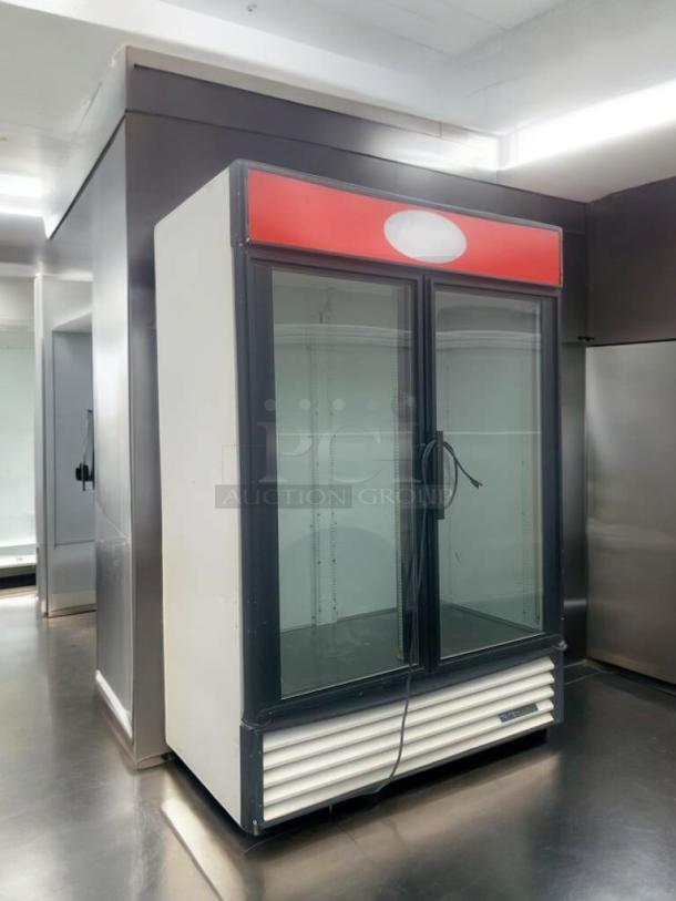 True GDM-49 double glass door merchandiser refrigerator, prime condition, fully tested, True Manufacturing, O’Fallon, MO.