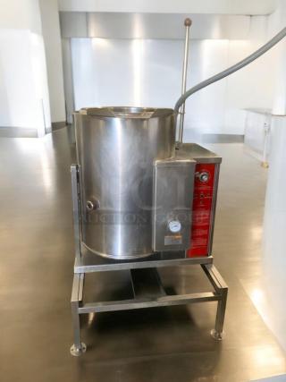 Groen Large Capacity Electric Steam Kettle, 208V, in prime condition on stainless steel stand, with control panel. Fully tested.