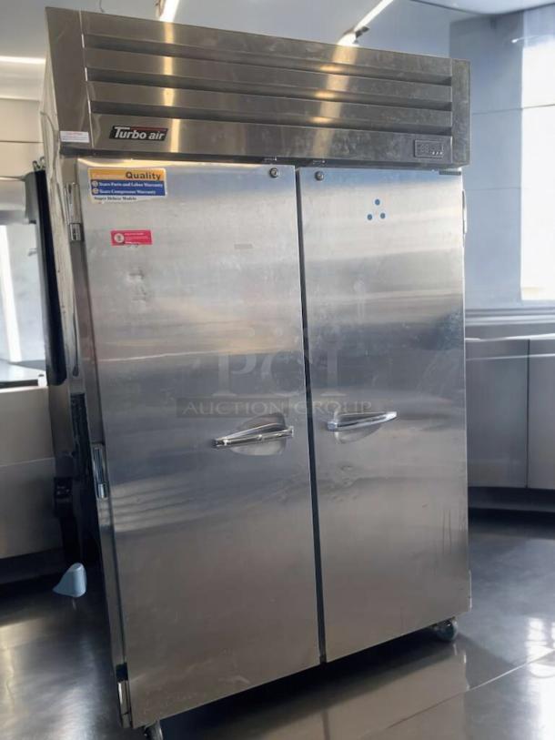 Turbo Air PRO-50F commercial reach-in freezer, stainless steel, dual doors, 115V, excellent condition, fully tested.