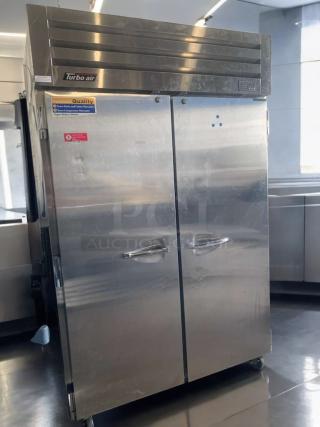 Turbo Air PRO-50F commercial reach-in freezer, stainless steel, dual doors, 115V, excellent condition, fully tested.