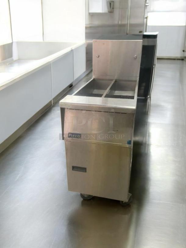 Pitco SG14T natural gas deep fryer in prime condition, fully tested and working. Stainless steel with Pitco label.