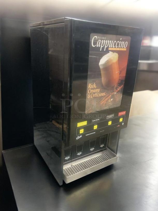 Pristine Curtis PC-4D-10-80 Cappuccino Machine, 120V, fully tested, Wilbur Curtis Co., features touch controls, sleek design.