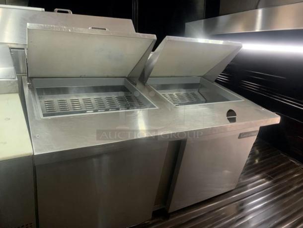 Continental Refrigeration undercounter prep table, stainless steel, dual lid, tested, working condition, branding visible.