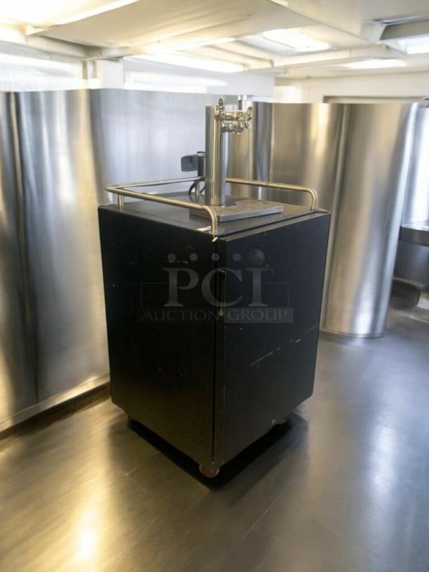 Pristine EdgeStar BR7001BL kegerator in commercial setting, black exterior, dual tap, tested and fully operational, 115V.