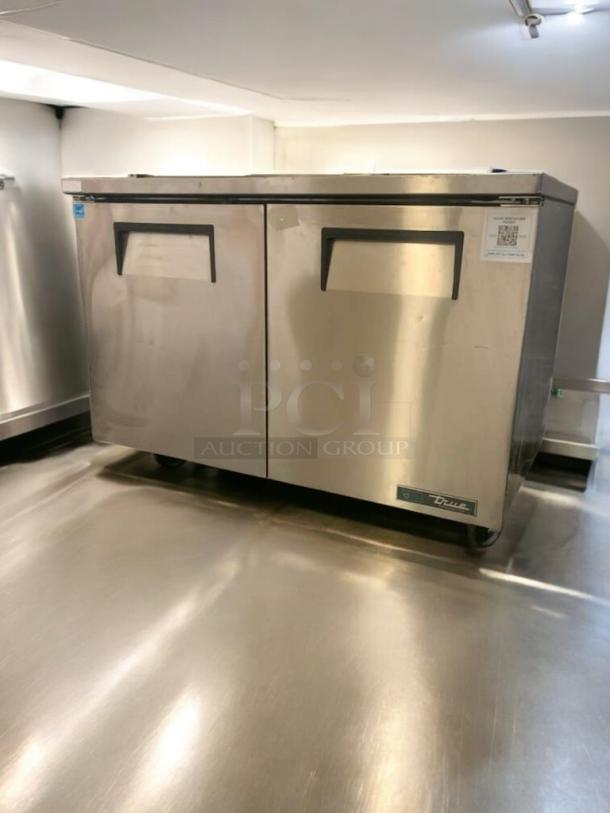 TRUE TUC-48-HC undercounter refrigerator, stainless steel finish, dual doors, commercial grade, fully tested, 115V.