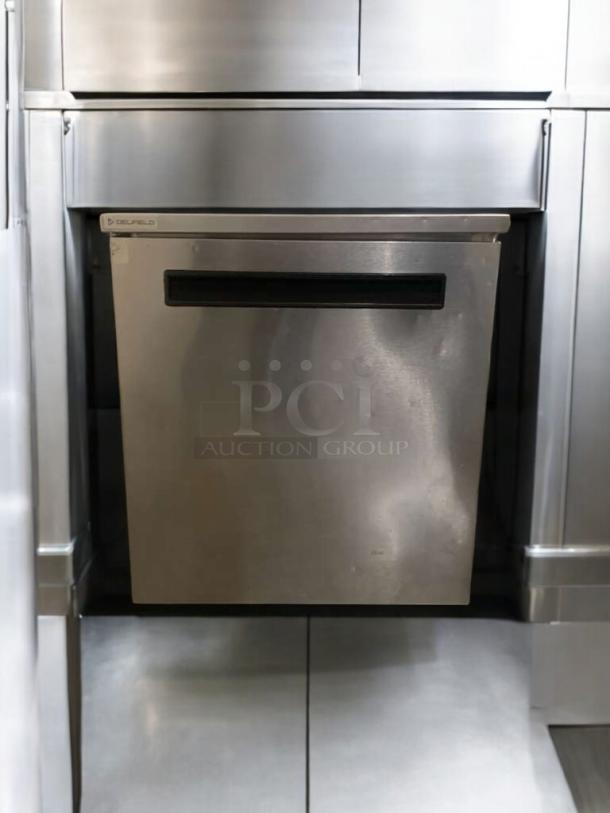 Delfield undercounter refrigerator, single door, stainless steel, 115V, commercial grade, excellent condition, fully tested.