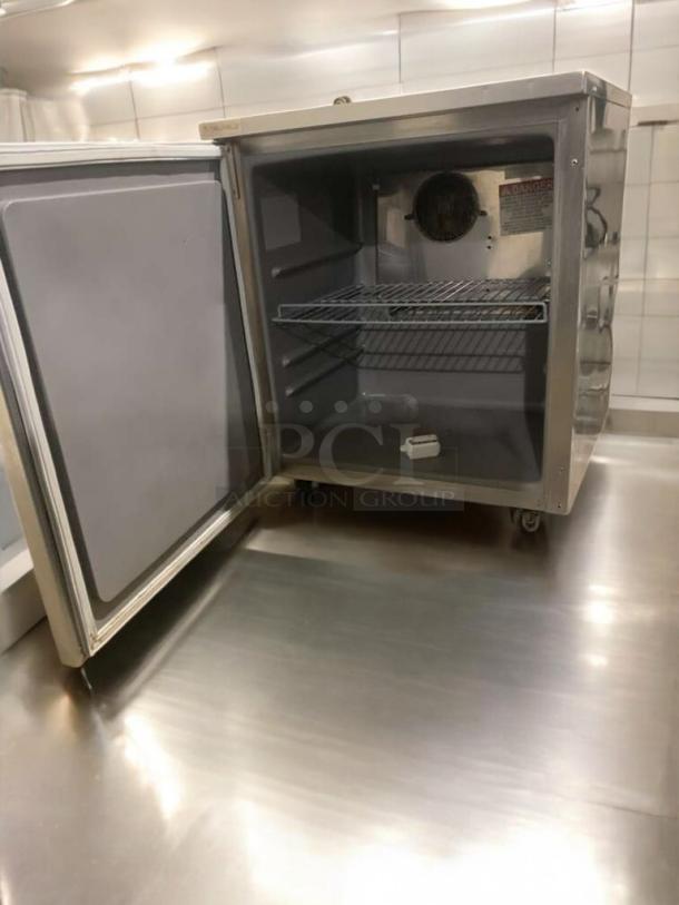 Delfield undercounter refrigerator, single door, commercial grade, 115V, exceptional condition, fully tested and working.