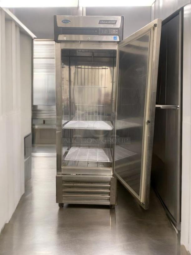 Kelvinator/Hobart F23-S single door reach-in freezer, stainless steel, 115V, excellent condition, fully tested, open door view.