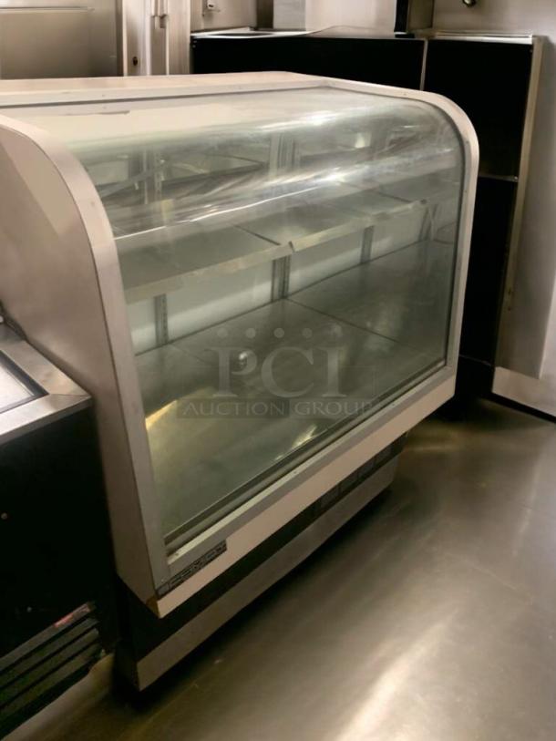 Schmidt curved glass refrigerated display case in impressive condition, ideal for bakery or deli use. Fully tested and working, 115V.