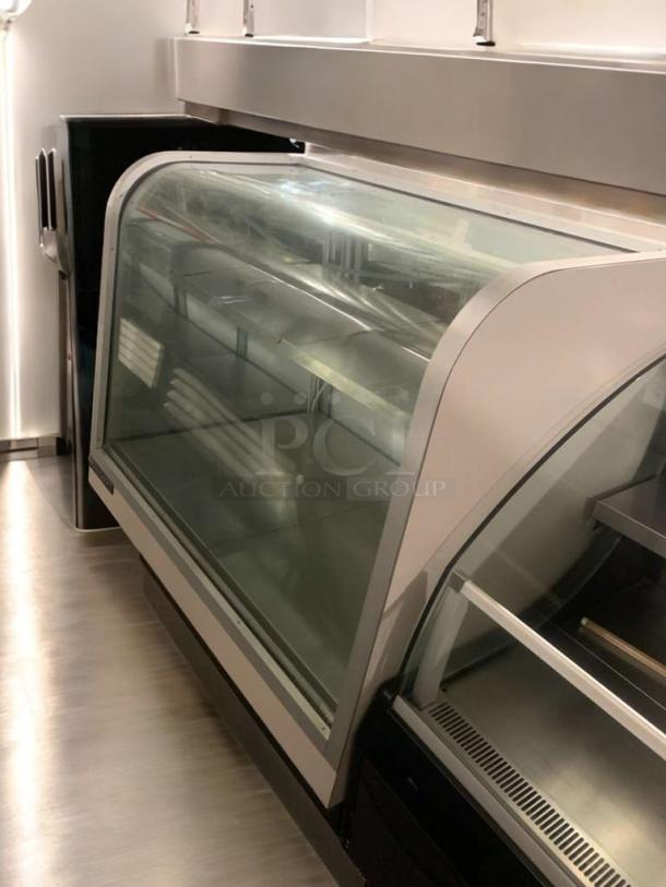 Schmidt Curved Glass Refrigerated Display Case, pristine condition, bakery/deli use, 115V, fully tested, model features high visibility.