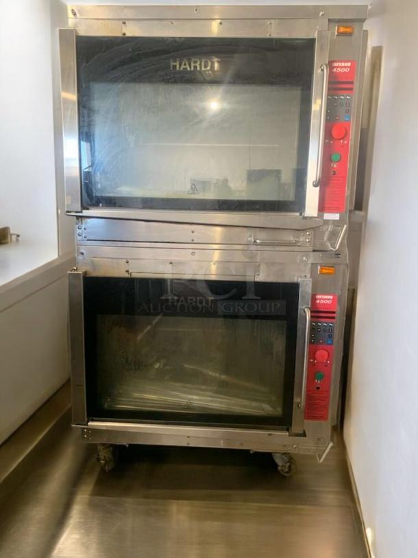 Immaculate Hardt Inferno 4500 commercial rotisserie oven, fully tested and working, features stainless steel finish, dual compartments.