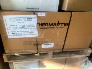 Brand New Therma-Tek TCHP24-4L 24" Gas Hotplate, factory sealed, visible labeling and caution notices on packaging.