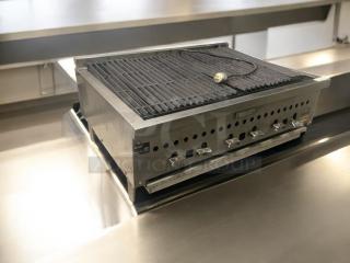 Commercial stainless steel countertop charbroiler, heavy-duty gas grill in superb condition, fully tested and working.