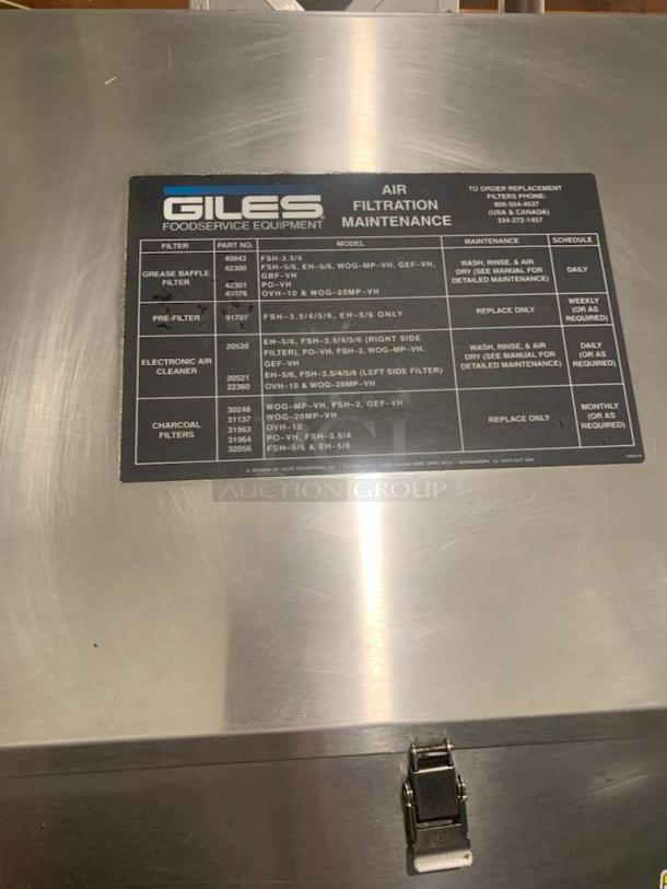 Giles FSH-5/6 Ventless Electric Fryer System in pristine condition, labeled for air filtration maintenance.