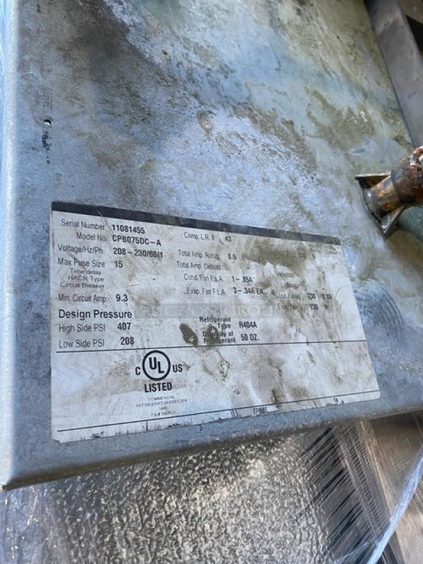 Norlake Walk-In Cooler Model CPB075DC-A, 6'x6', with floor, self-contained compressor/condenser. Needs hookup. 208/230V 1Phase.