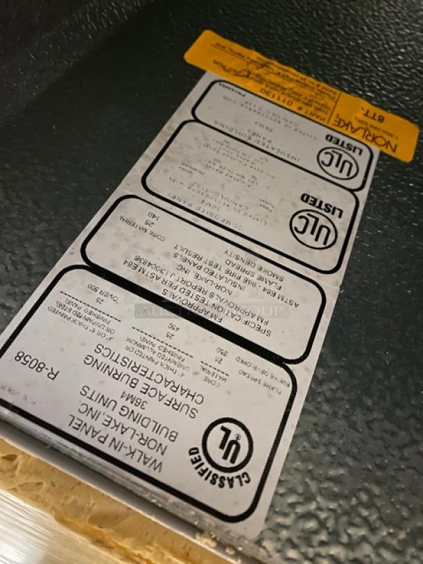 Norlake walk-in freezer tags showing UL certifications and model CPF100DC-A, serial 11081391.