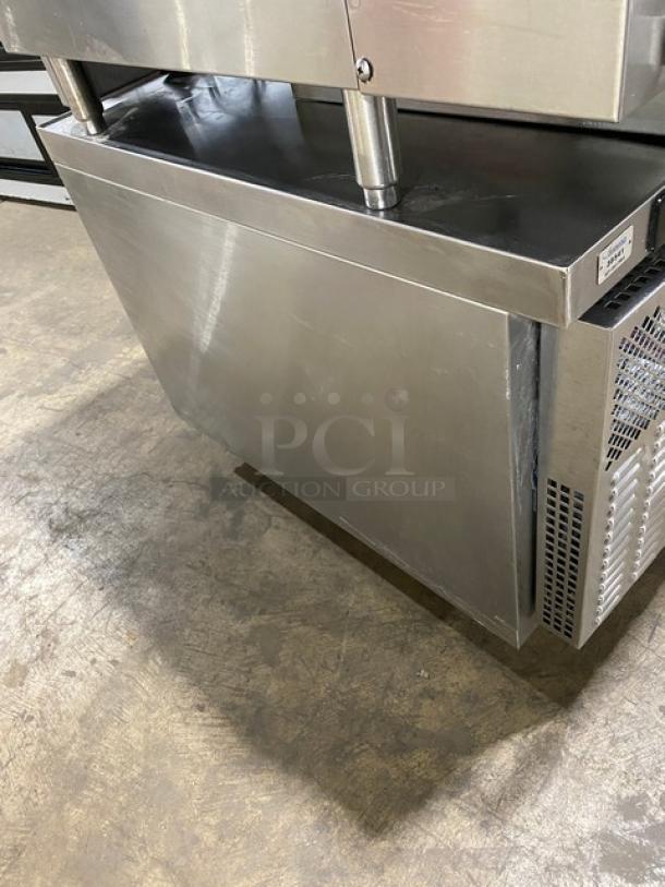 Woodstone refrigerated prep table, stainless steel, 4 drawers, on casters, serial 16249154, model WSGPL3636CT01NG.