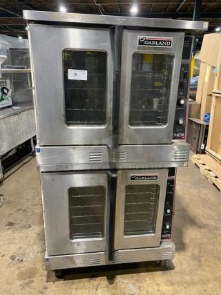 Garland Master 200 double stacked convection oven, stainless steel, view-through doors, on casters, natural gas powered.