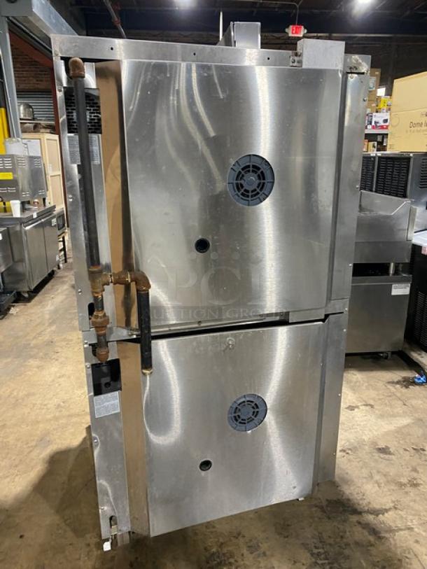 Garland Master 200 double-stacked convection oven, stainless steel, natural gas, view-through doors, on commercial casters.