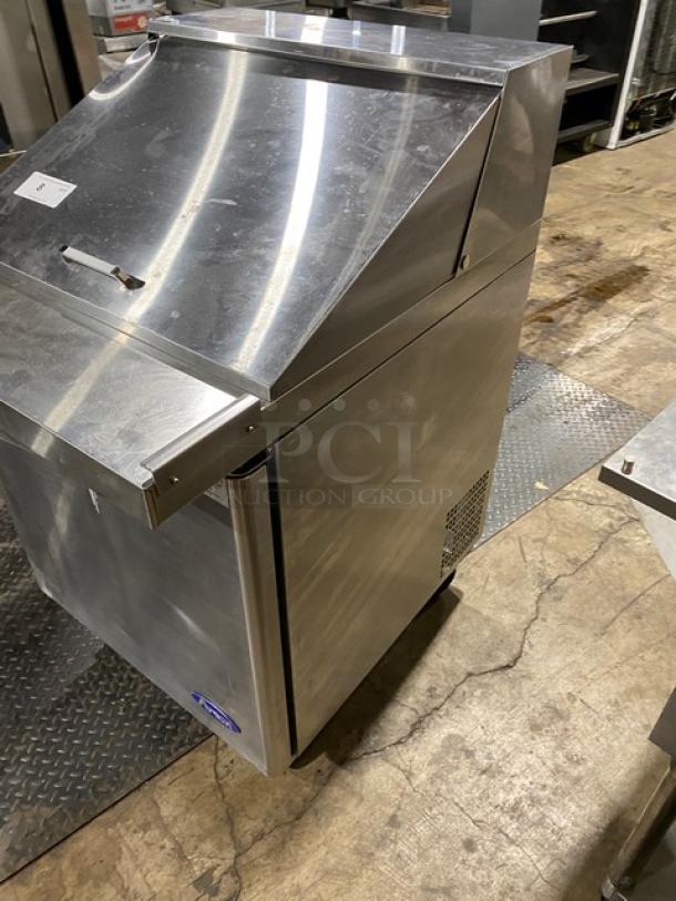 Atosa 27" refrigerated prep table, model MSF8305GR, single door storage, stainless steel, on casters, serial MSF8305GRAUS1T0321071600C40032, 115V 1Phase.