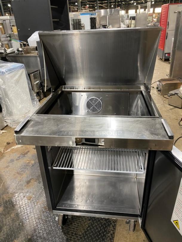 Atosa Commercial 27" prep table, model MSF8305GR, with upper refrigerated area, single door lower storage, on casters, 115V.