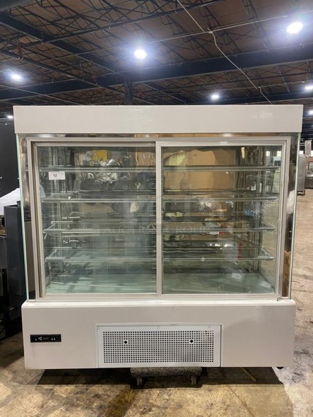 SWEET 5 Tier Refrigerated Deli Display Case, Model ZSGLLQ18, glass showcase, sliding doors, 220V, excellent condition.
