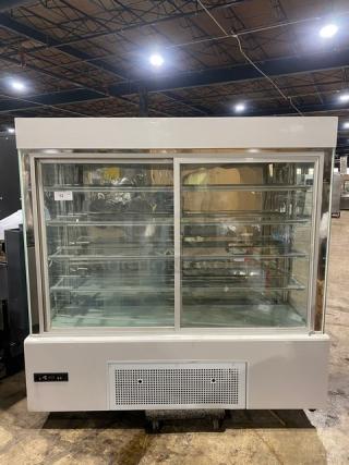 SWEET 5 Tier Refrigerated Deli Display Case, Model ZSGLLQ18, glass showcase, sliding doors, 220V, excellent condition.