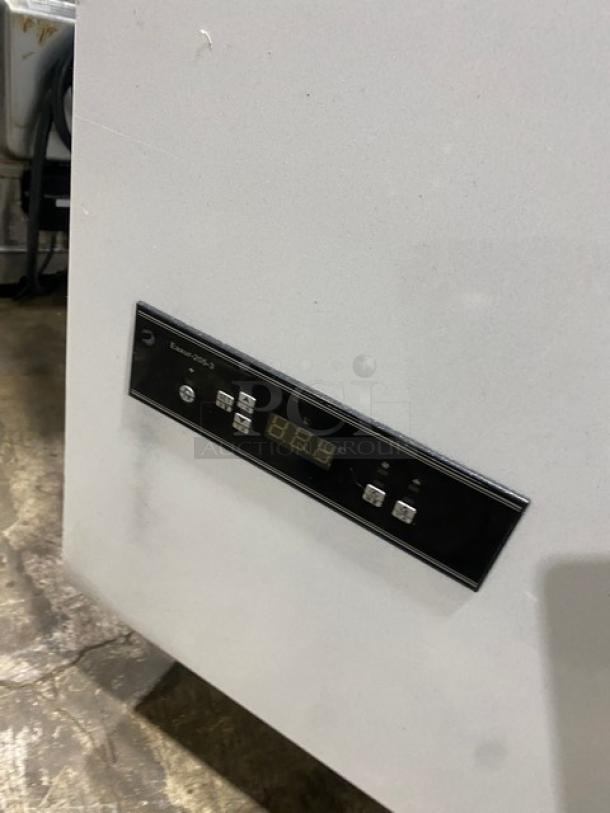 Control panel of SWEET! 5 Tier Refrigerated Display Case, Model ZSGLLQ18, showcasing buttons and digital screen, 220V.