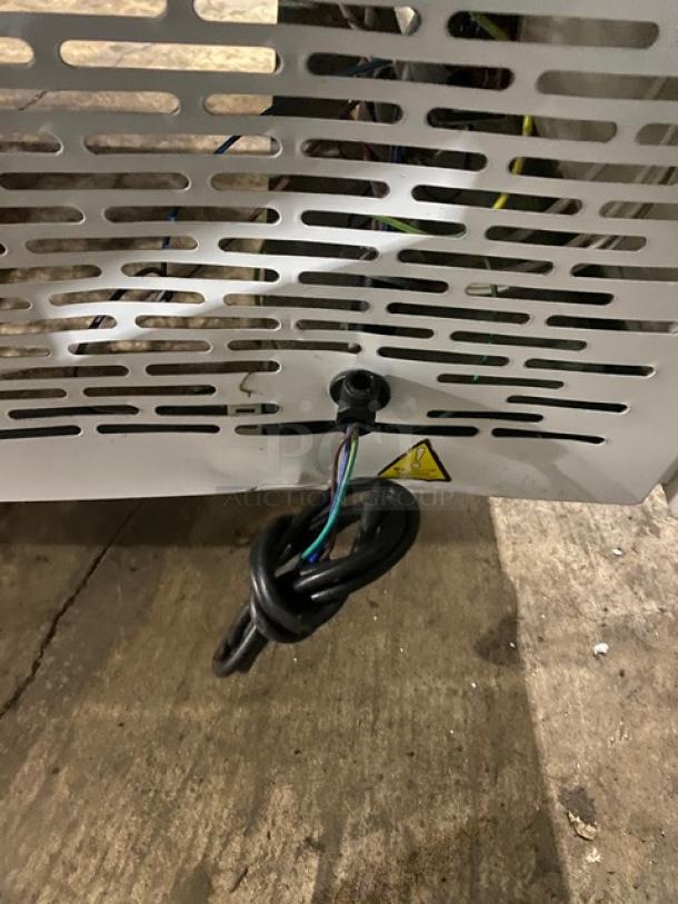 Refrigerated deli display case model ZSGLLQ18, glass showcase style with sliding doors, power connection shown.