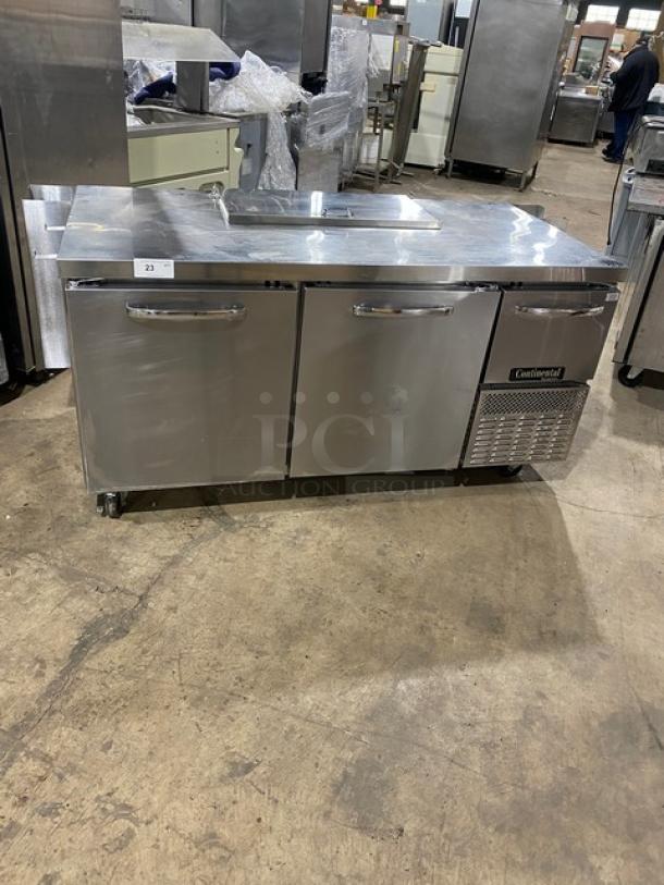 Continental refrigerated sandwich prep table, model RA68N8, stainless steel, 2.5 doors, under storage, 115V, serial 162B9697.