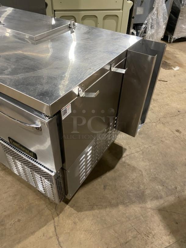 Continental refrigerated sandwich prep table, model RA68N8, stainless steel, with 2 1/2 doors, serial 162B9697, excellent condition.