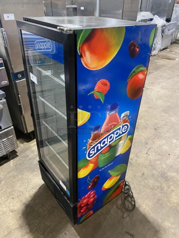 Habco ESM12 commercial single door refrigerator merchandiser, Snapple branding, poly coated racks, Model ESM12, 115V 1Phase.