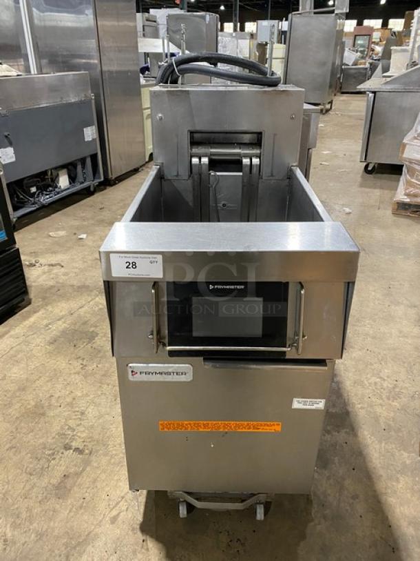 Frymaster FilterQuick electric fryer, model 1FQE80U0ZQTZB17, stainless steel, touch screen, filtration, on casters.