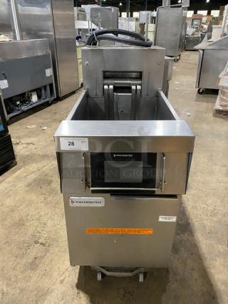 Frymaster FilterQuick electric fryer, model 1FQE80U0ZQTZB17, stainless steel, touch screen, filtration, on casters.