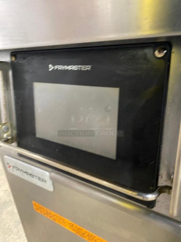 Frymaster FilterQuick electric fryer, model 1FQE80U0ZQTZB17, stainless steel, touch screen, filtration system, on casters.