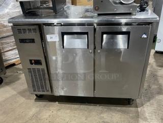 Everest ETR2 stainless steel lowboy/prep table, dual doors, poly coated racks, 115V 1-phase, on casters, model ETR2.