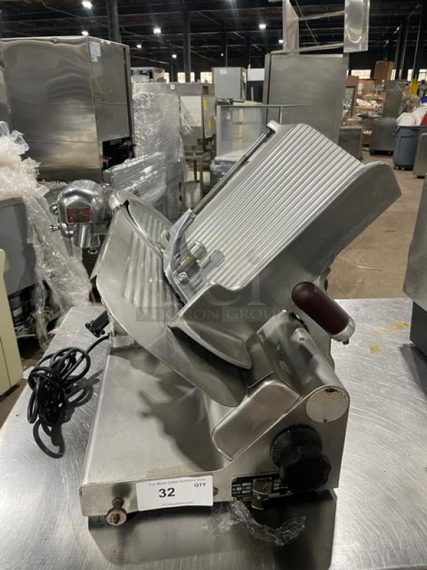 Heavy Duty Commercial Countertop Deli Meat Slicer, all stainless steel, excellent condition, adjustable thickness, power cord attached.