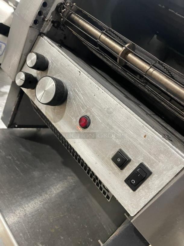 Hatco Toast-Qwik stainless steel commercial conveyor toaster, electric powered, controls visible, used condition.