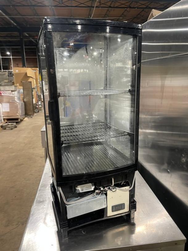 Winco refrigerated display case, model CRD1K, glass showcase style, commercial use, serial CRD1K070002270, 110/120V.