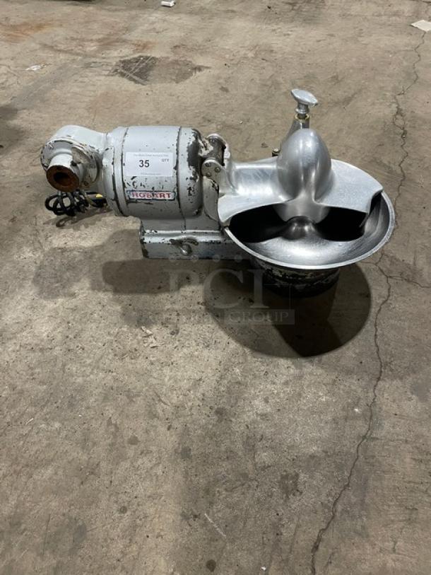 Hobart 84142 commercial countertop buffalo chopper, stainless steel, 115V, 1 phase, some wear, model and serial numbers visible.