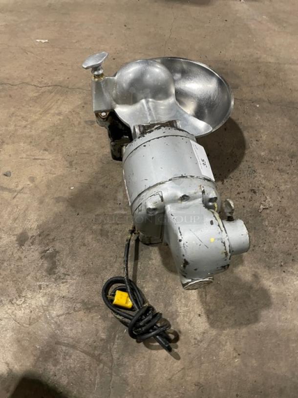 Hobart Model 84142 stainless steel commercial countertop buffalo chopper in used condition. Serial: 1551292, 115V, 1 Phase.