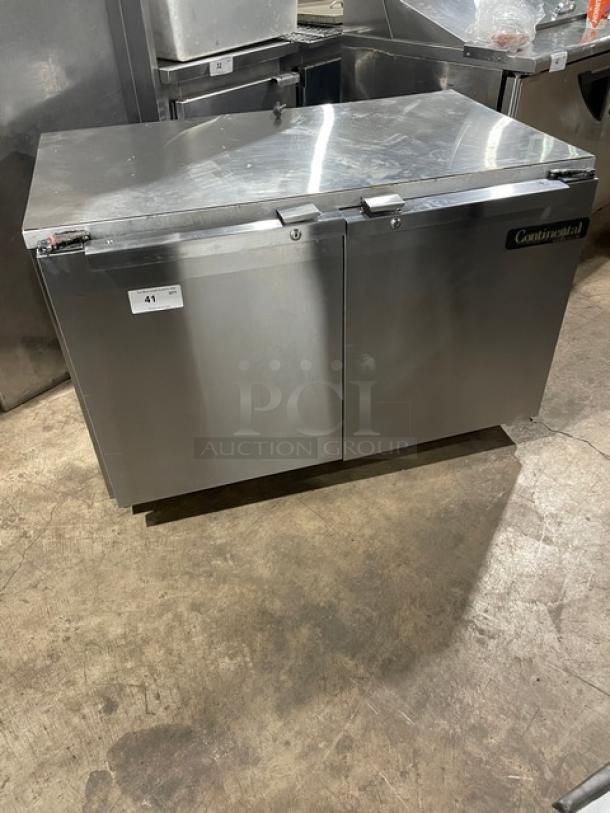 Continental UC48SS stainless steel lowboy cooler with 2-door storage, 115V 1Phase, Model UC48SS, Serial 15213433.