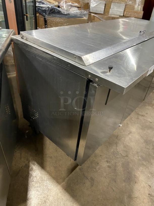 True Commercial Refrigerated Pizza Prep Table, model QA7230MB, stainless steel, 3-door storage, 115V 1Phase.