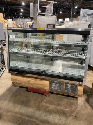 Marc SQBR59 refrigerated bakery/deli display case with two glass sliding rear doors, poly-coated racks, 115V 1Phase.
